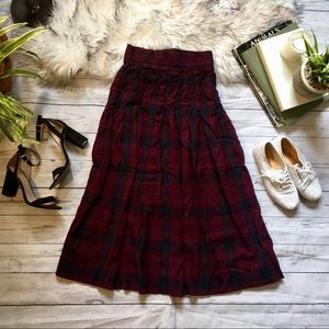 Vintage wool eriskin red plaid long skirt